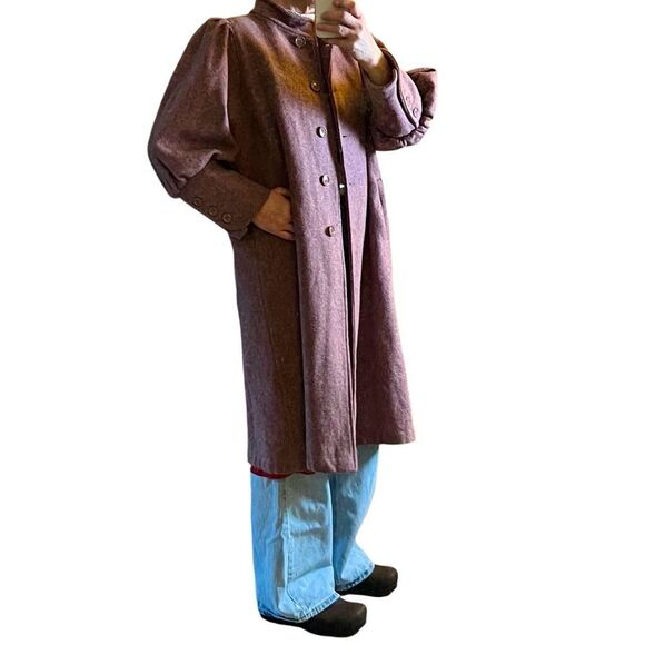 Vintage Wool Puff Sleeve Anthropologie Like Retro Maxi Coat Purple Heathered OS - Picture 3 of 16